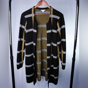 Est. 1946 Sweater Sz 18/20W Long Open Chunky Knit Cardigan Plaid Black